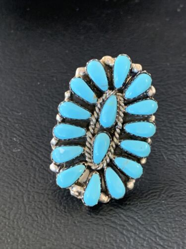 Navajo Blue Cluster Turquoise Needlepoint Ring | Authentic Native American Sterling Silver | Multi-Stone | Sz 6 | 11943