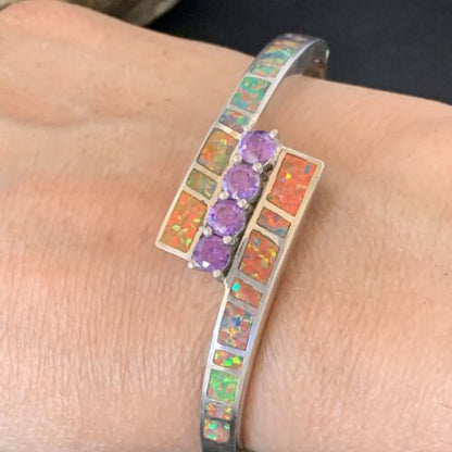 Southwestern Navajo Orange Opal Amethyst Bracelet | Sterling Silver | 7" | 13124