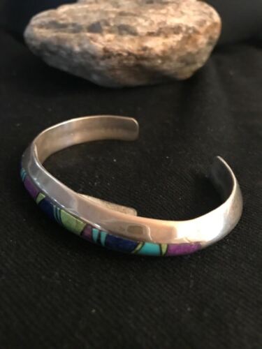 Men's Navajo Sterling Silver Inlay Bracelet | Turquoise Sugilite Lapis | Authentic Native American Handmade | 11703