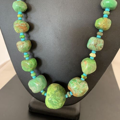 Authentic Navajo Chunky Blue-Green Turquoise Necklace | Sterling Silver | Native American Jewelry | 22"
