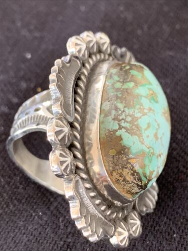 Navajo Green Royston Turquoise Ring | Sterling Silver | Sz 8 | Authentic Native American Handmade | 1476