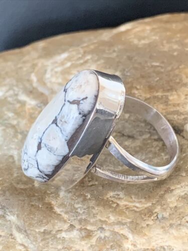Navajo White Buffalo Turquoise Ring | Sterling Silver | Sz 8 | Authentic Native American Handmade | 01700