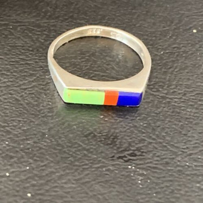 Native American Navajo Green Gaspiete Lapis Red Coral Inlay Ring | Sz 7 | 11139 - Masha USA