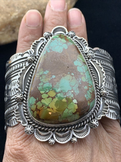 Native American Navajo Spiderweb Turquoise Cuff Bracelet | Sterling Silver | 01806