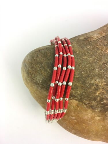 Navajo Red Stabilized Coral Heishi Sterling Silver Bracelet | 5-Strand | 7" | 13603