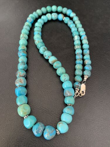 Men's Navajo Blue Turquoise Bead Necklace | Sterling Silver | 26" | Authentic Native American Handmade | 10622