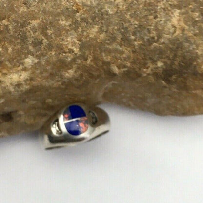 Navajo Multi-Color Opal & Lapis Inlay Ring | Sterling Silver | Sz 5.5 | Authentic Native American Handmade | 01721