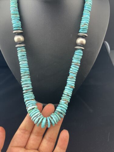 Navajo Graduated Turquoise Necklace | Sterling Silver | Authentic Native American | 18" | 1725