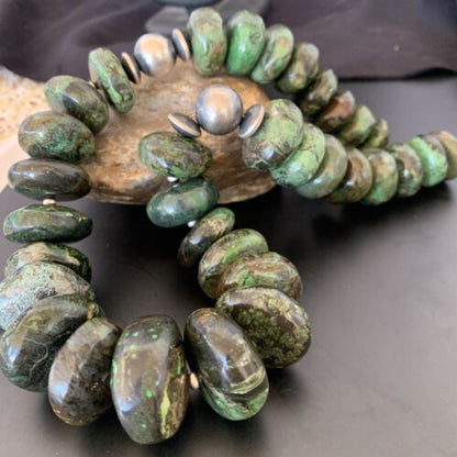 Navajo Chunky Graduated Natural Green Turquoise Necklace | Sterling Silver | Authentic Native American | 21" | 11359