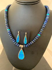 Navajo Opal Pendant with Lapis & Turquoise Necklace and Earrings Set | Sterling Silver | Authentic Native American Handmade | 4328