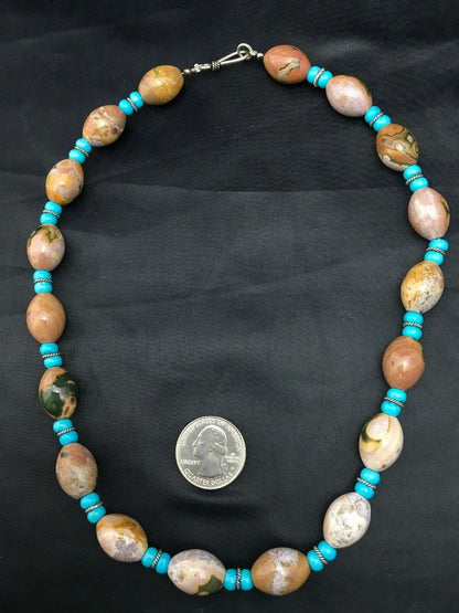 Native American Sterling Silver Blue Turquoise Agate Necklace | Authentic Handmade | 19" | 4499 - Masha USA