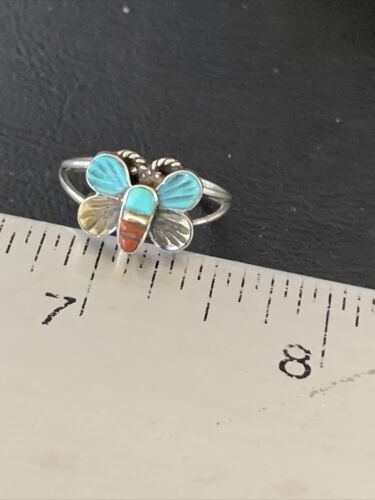 Navajo Blue Turquoise Butterfly Ring | Authentic Native American Sterling Silver | Multi-Stone | Sz 7.5 | 10785