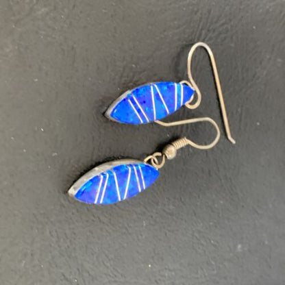 Navajo Blue Opal Inlay Turquoise Earrings | Sterling Silver | Authentic Native American Handmade | 12026