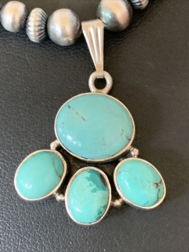 Navajo Pearl Necklace with Blue Cluster Turquoise Pendant | Sterling Silver | 12498