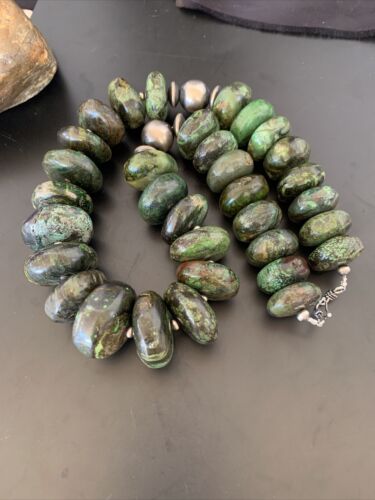 Navajo Chunky Graduated Natural Green Turquoise Necklace | Sterling Silver | Authentic Native American | 21" | 11359