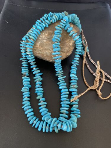 Men's Santo Domingo Blue Kingman Turquoise Shell Necklace | 38" | Authentic Native American Handmade | 13195