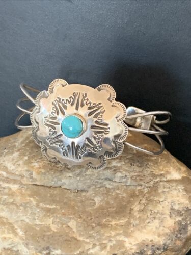 Navajo Turquoise Cuff Bracelet | Sterling Silver | Authentic Native American Handmade | 1219 H Joe