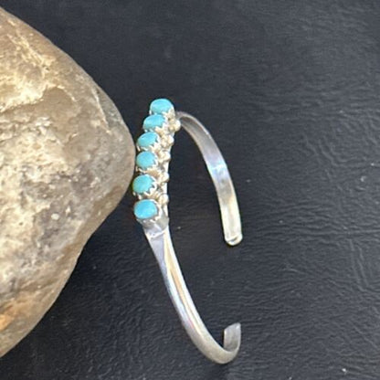 Navajo Blue Kingman Turquoise Cuff Bracelet | Sterling Silver | Authentic Native American Handmade | 14392 - Masha USA