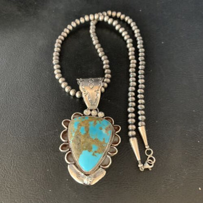 Men's Kingman Blue Turquoise Necklace | Sterling Silver | 3" Pendant | Authentic Native American Handmade | 13995