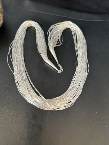 Liquid Heishi Necklace | 50 Strands Sterling Silver | 28" Silver Tubes | Authentic Native American Handmade | 14707