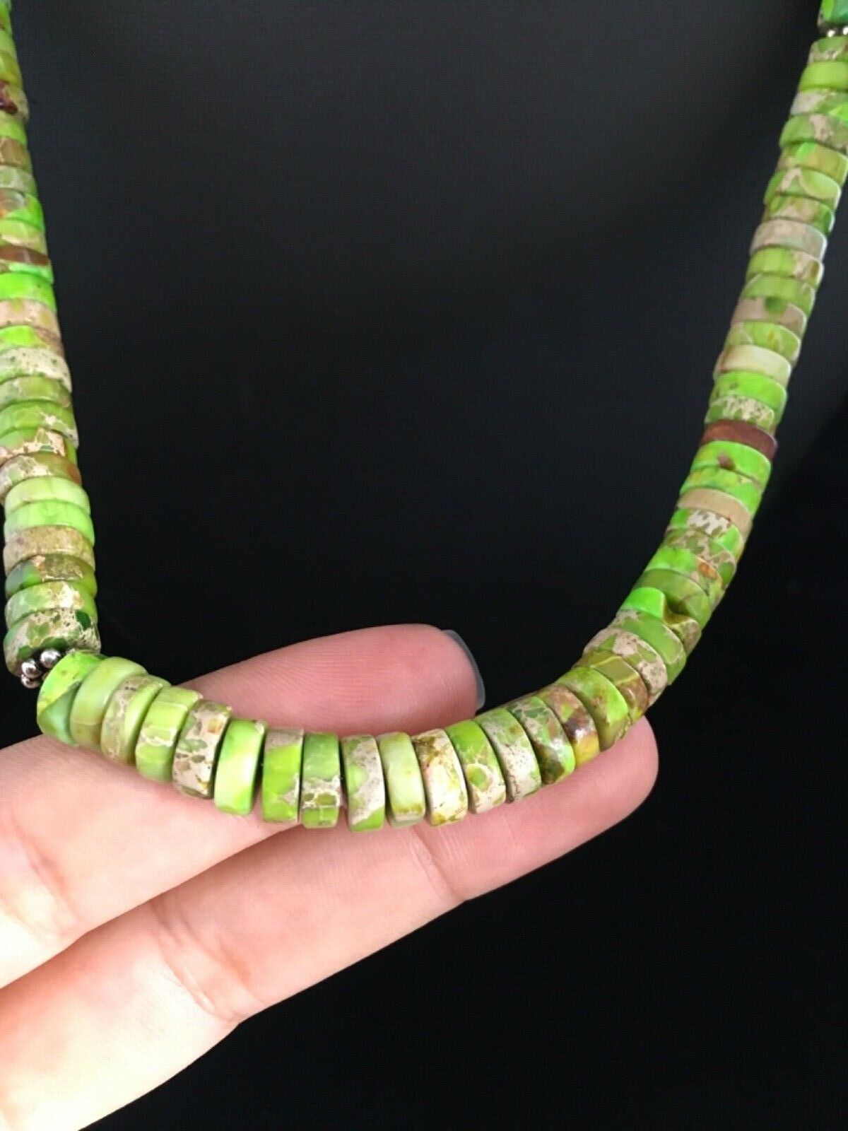 Navajo Green Gaspeite Heishi Necklace | Sterling Silver | 20" | Authentic Native American Handmade | 1734