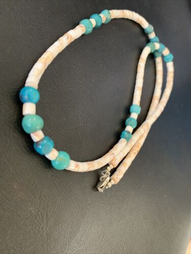 Navajo Pearls Turquoise Nugget Shell Necklace | Sterling Silver | 24" | Authentic Native American Handmade | 12543