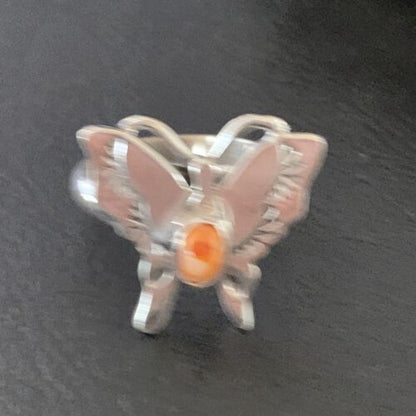 Navajo Orange Spiny Oyster Butterfly Ring | Sterling Silver | Sz Adj 8 | Authentic Native American Handmade | 10343