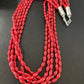 Navajo Red Coral 5-Strand Necklace | Sterling Silver Barrel Beads | 22" | Authentic Native American Handmade | 10438