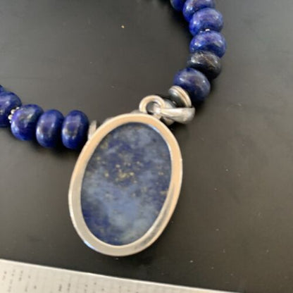 Navajo Sterling Silver Bead Necklace | Lapis Lazuli Faceted Pendant | Authentic Native American Handmade | 11367