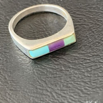 Navajo Blue Lapis Turquoise Purple Spiny Oyster Inlay Ring | Sz 7 | Authentic Native American Handmade | 11142