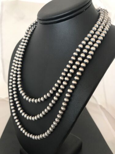Navajo Pearls Sterling Silver Bead Necklace | 6mm | 51" Length | Native American | 90651