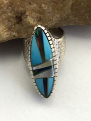 Native American Women's Navajo Opal Turquoise Inlay Ring | Sterling Silver | Sz 6 | 01601