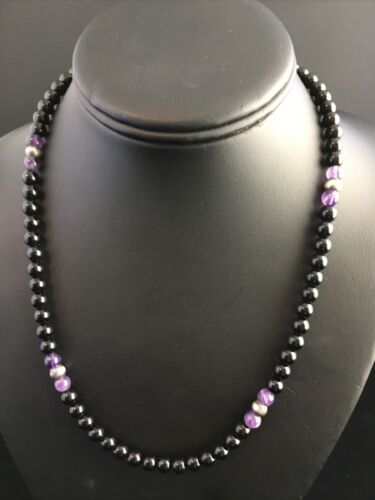 Navajo Black Onyx Necklace for Men | Sterling Silver | 18" | Authentic Native American Handmade | 10028 - Masha USA
