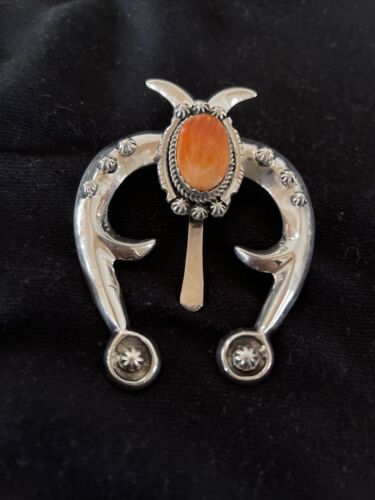Navajo Orange Spiny Oyster Naja Pendant | Sterling Silver | Authentic Native American Handmade | 1062