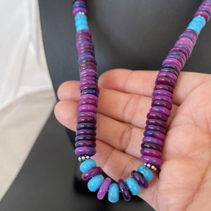 Navajo Sterling Silver Necklace | Purple Sugilite & Turquoise Beads | Authentic Native American Handmade | 21" | 1170