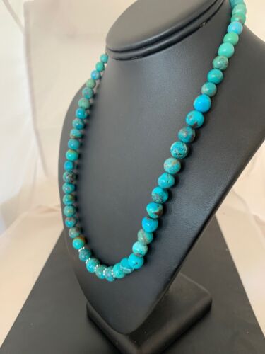 Navajo Blue Turquoise Graduated Necklace | Sterling Silver | Authentic Native American Handmade | 22" | 4826 - Masha USA