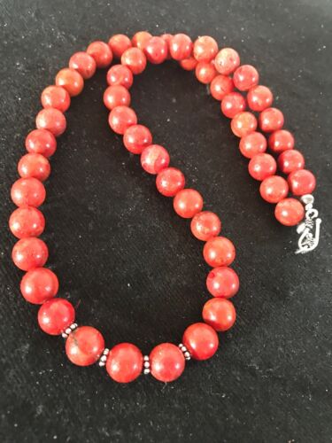 Southwestern Navajo Apple Coral Bead Necklace | Sterling Silver | Authentic Native American Handmade | 20" | 11872