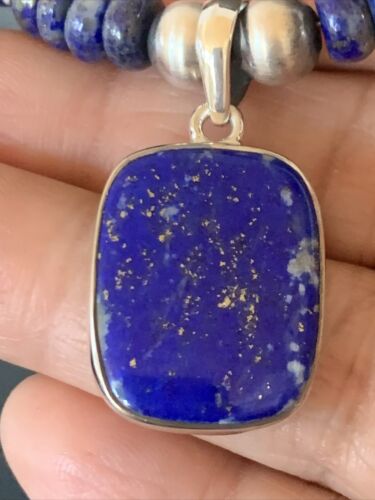 Native American Navajo Blue Lapis Pendant Necklace | Sterling Silver | Authentic Handmade | 12250 - Masha USA