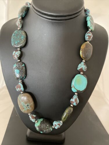 Navajo Chunky Turquoise #8 Necklace | Sterling Silver Pearls | Authentic Native American Handmade | 21" | 1240