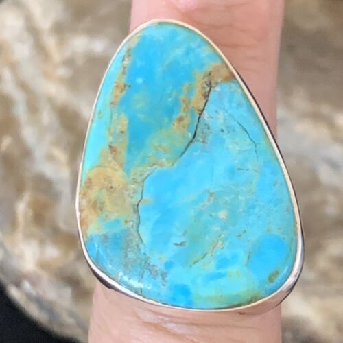 Navajo Blue Kingman Turquoise Ring | Sterling Silver | Sz 8 | Authentic Native American Handmade | 12796