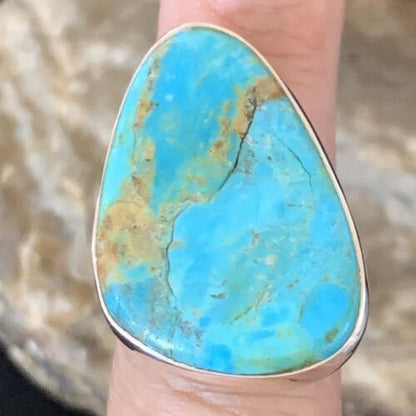 Navajo Blue Kingman Turquoise Ring | Sterling Silver | Sz 8 | Authentic Native American Handmade | 12796