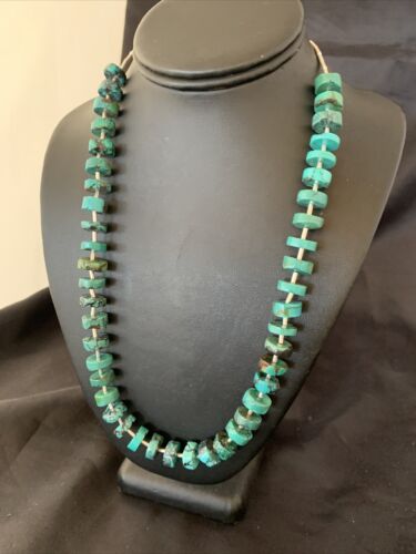 Navajo Turquoise Heishi Tube Bead Necklace | Sterling Silver | Authentic Native American Handmade | 22" | 11771