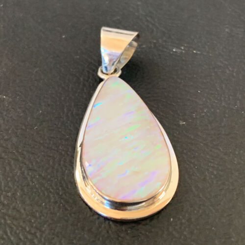 Navajo White Faux Opal Pendant | Sterling Silver | Native American Handmade | 1.50" | 1393