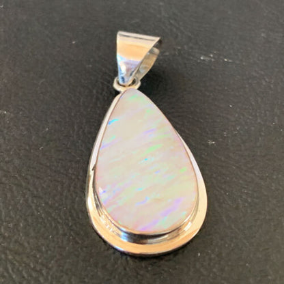 Navajo White Faux Opal Pendant | Sterling Silver | Native American Handmade | 1.50" | 1393