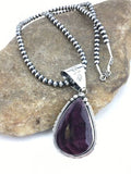 Navajo Purple Spiny Oyster Pendant Necklace | Sterling Silver Pearls | Authentic Native American Handmade | 4900