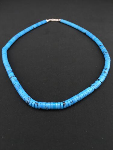 Navajo Blue Turquoise Heishi Bead Necklace | 20" | 6mm | Sterling Silver | Authentic Native American Handmade | 1341