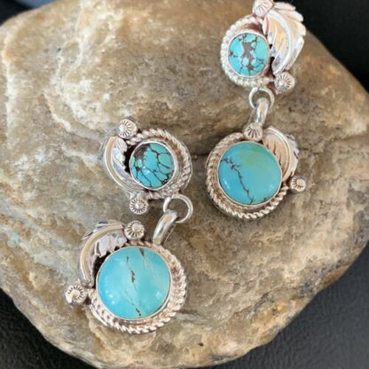 Handmade Navajo Spiderweb Turquoise Dangle Earrings | Sterling Silver Post | Authentic Native American | 1483