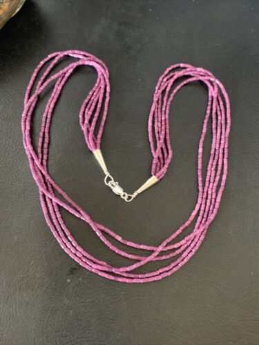 Navajo Purple Sugilite 5-Strand Necklace | Sterling Silver Rice Heishi | 20" | Authentic Native American Handmade | 12929