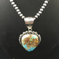 Navajo Kingman Blue Turquoise Pendant Necklace | Sterling Silver Pearls | Authentic Native American Handmade | 10093