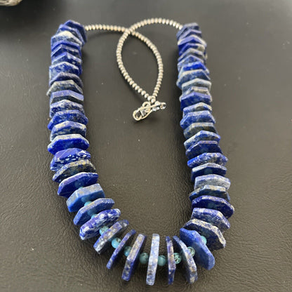 Men's Blue Lapis Turquoise Necklace | Sterling Silver Navajo Pearls | Authentic Native American Handmade | 20" | 13832